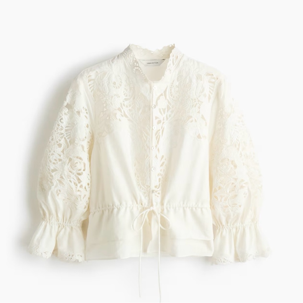 H&M LINEN-BLEND BLOUSE WITH EYELET EMBROIDERY - Picture 4 of 11